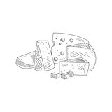 Cheese Assortment Plate Hand Drawn Realistic Sketch