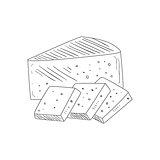 Triangle Piece Of Cheese And Wide Slices Hand Drawn Realistic Sketch