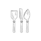 Three Special Knives For Cheese Hand Drawn Realistic Sketch
