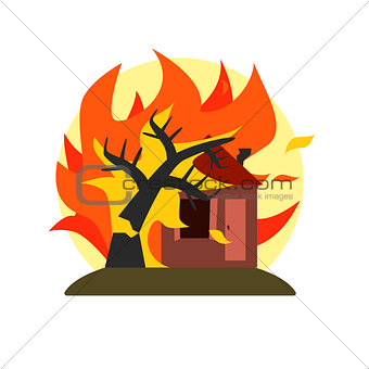 Burning Tree Falling On House Natural Force Sticker