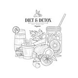 Detox And Diet Fresh Food  Drink Hand Drawn Realistic Sketch