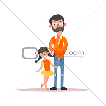 Father Wearing Glasses And Little Daughter