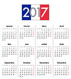 French Calendar grid for 2017 year flag colors