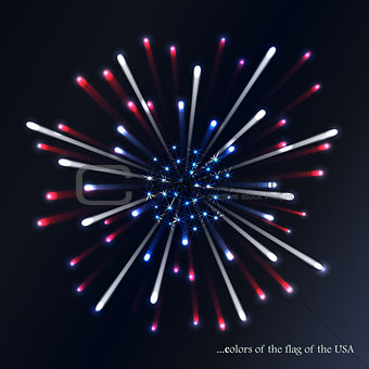 Fireworks background for USA Independence Day. Fourth of July celebrate. Independence Day fireworks and flag. USA flag and fireworks. 4th of July background with flag and fireworks