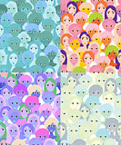 set faces of women, girls blue seamless vector illustration