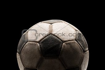 Old Soccer Ball on Black Background