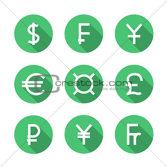 Set symbols of world currencies, vector illustration.