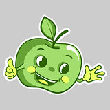 sticker with cartoon green apple character, which thumbs up