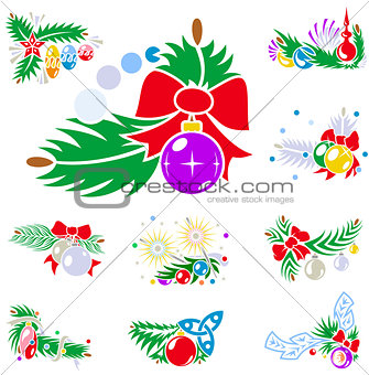 Set of winter holiday decorations with xmas balls