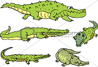Set of comic gators and amusing crocodiles