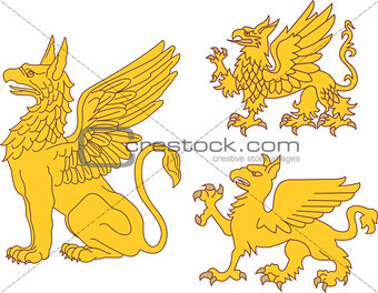 Set of heraldic griffins