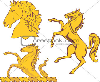 Set of heraldic horses