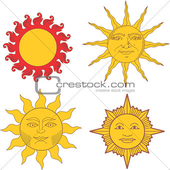 Set of heraldic suns and solar signs