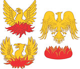 Set of heraldic phoenix birds