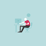 Workplace concept. Man sitting at the desktop and working.