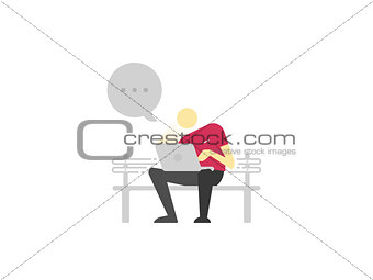 Man sitting on a bench with laptop and chatting.