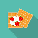 Breakfast Belgian Waffles with Cream and Strawberry Icon in Mode
