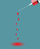 Syringe with needle on blue background - shot. Vector Illustra