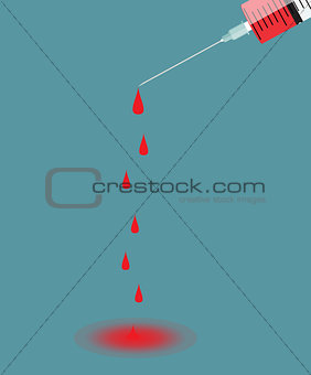 Syringe with needle on blue background - shot. Vector Illustra