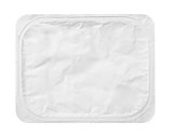 Top view of rectangular aluminum foil cover food tray isolated on white