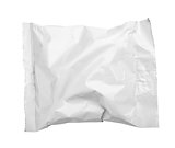 Top view of blank crumpled plastic pouch food packaging isolated on white