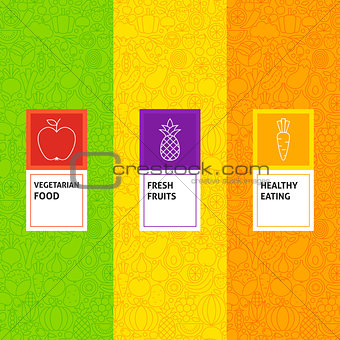 Line Fruit Vegetable Patterns Set