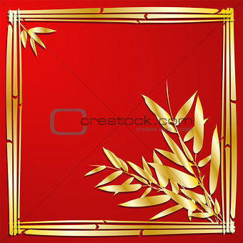 Bamboo branches on red background.