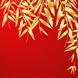 Bamboo branches on red background.