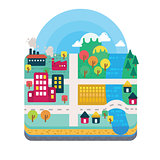 City and Nature Landscape Layer Flat Style