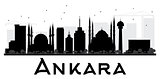 Ankara City skyline black and white silhouette. 