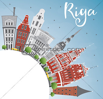 Riga Skyline with Landmarks, Blue Sky and Copy Space. 