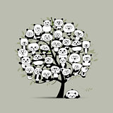 Tree with funny pandas, sketch for your design