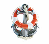 anchor and Life Buoy on a white background