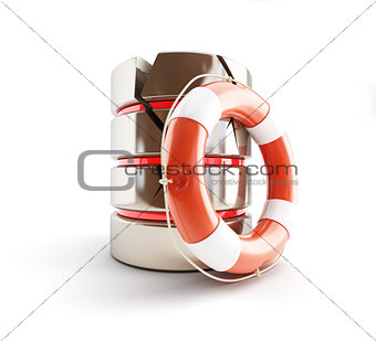 database is damaged, life buoy 3d Illustrations on a white background