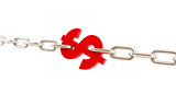 dollar sign imprisoned in chains on a white background