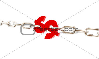 dollar sign imprisoned in chains on a white background