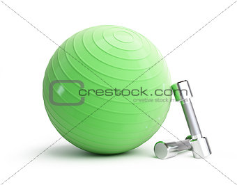 fitness green ball chrome weights on a white background