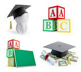 school set, graduation cap tooth on a white background