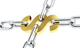 Paragraph gold chain links isolated on a white background