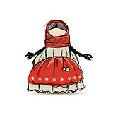 Handmade folk doll mascot, sketch for your design
