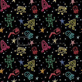 Colorful vector hand drawn doodles cartoon set of Space objects