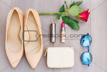 Nude colored high heels still life