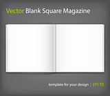 Blank of open square book with cover on grey background. Template