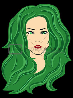 Abstract female with green hair over black