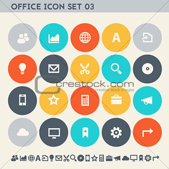 Office 3 icon set. Multicolored square flat buttons