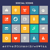 Social icon set. Multicolored square flat buttons