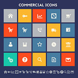 Commercial icons. Multicolored square flat buttons