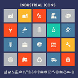 Industrial icons. Multicolored square flat buttons