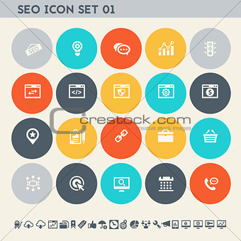 SEO icons, set 1. Multicolored square flat buttons