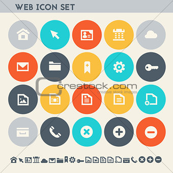 Web icon set. Multicolored square flat buttons